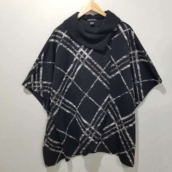 Michael Tyler Poncho Womens Small Black White Plaid Cowl Neck Wrap Made Canada - Picture 5 of 11